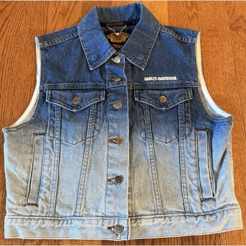 Denim Jean Hombre Harley Davidson Cycles Vest Women's Size large Sleeveless